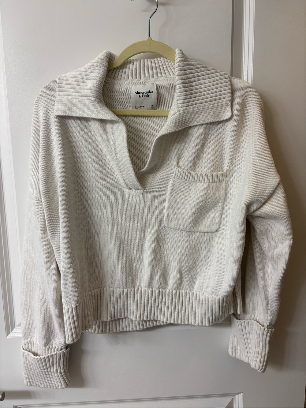 Abercrombie & Fitch Cream Polo-Collar Knit Sweater